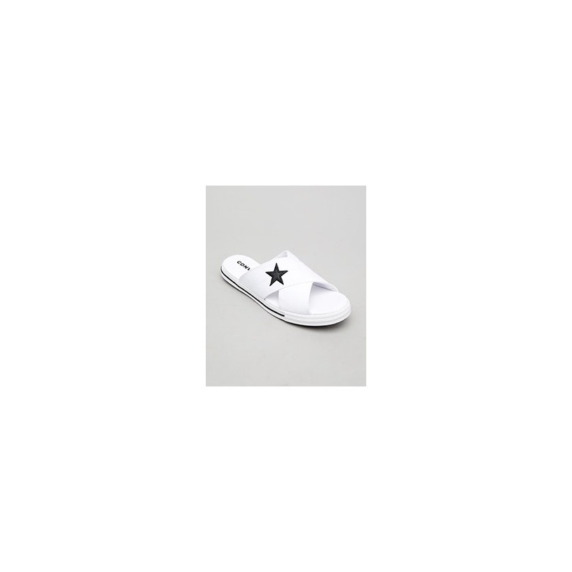 One Star Slide Sandals in White/Black by Converse