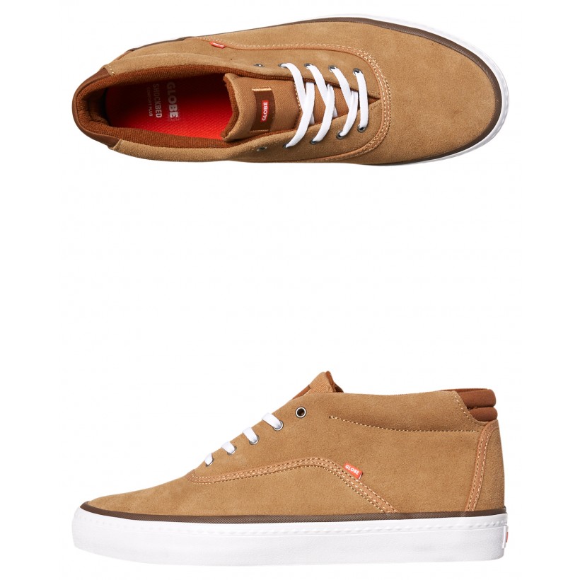 Sprout Mid Suede Shoe Dark Caramel White By GLOBE
