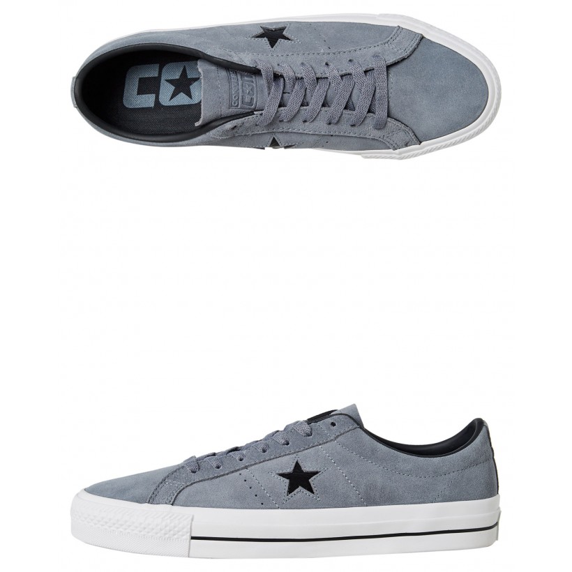 Mens One Star Pro Suede Shoe Grey Black By CONVERSE