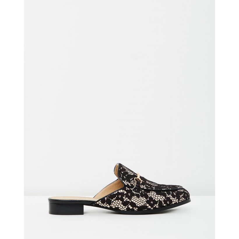 Alanza Loafer Mules Black Lace by Atmos&Here