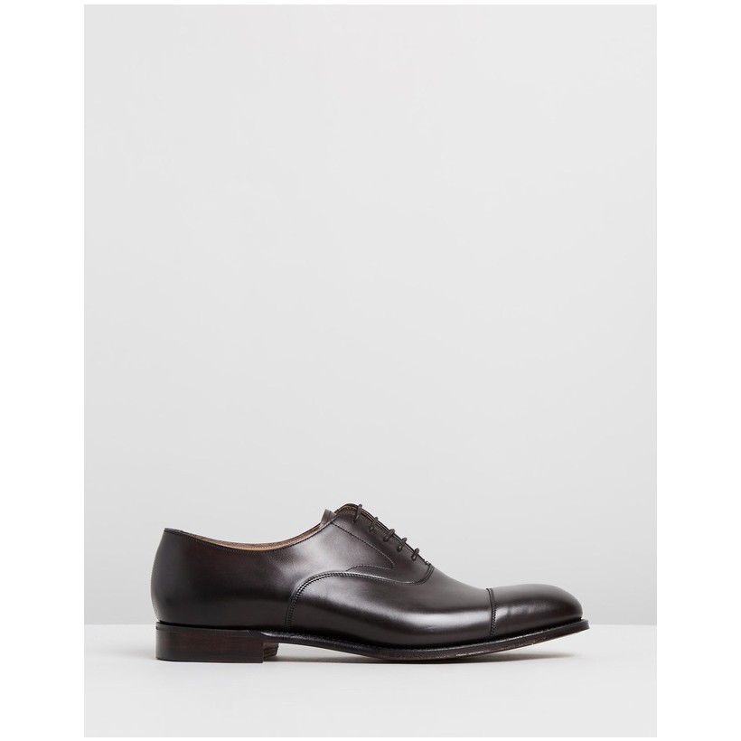 Alfred Capped Oxford Shoes Burnished Mocha Calf Leather by Cheaney