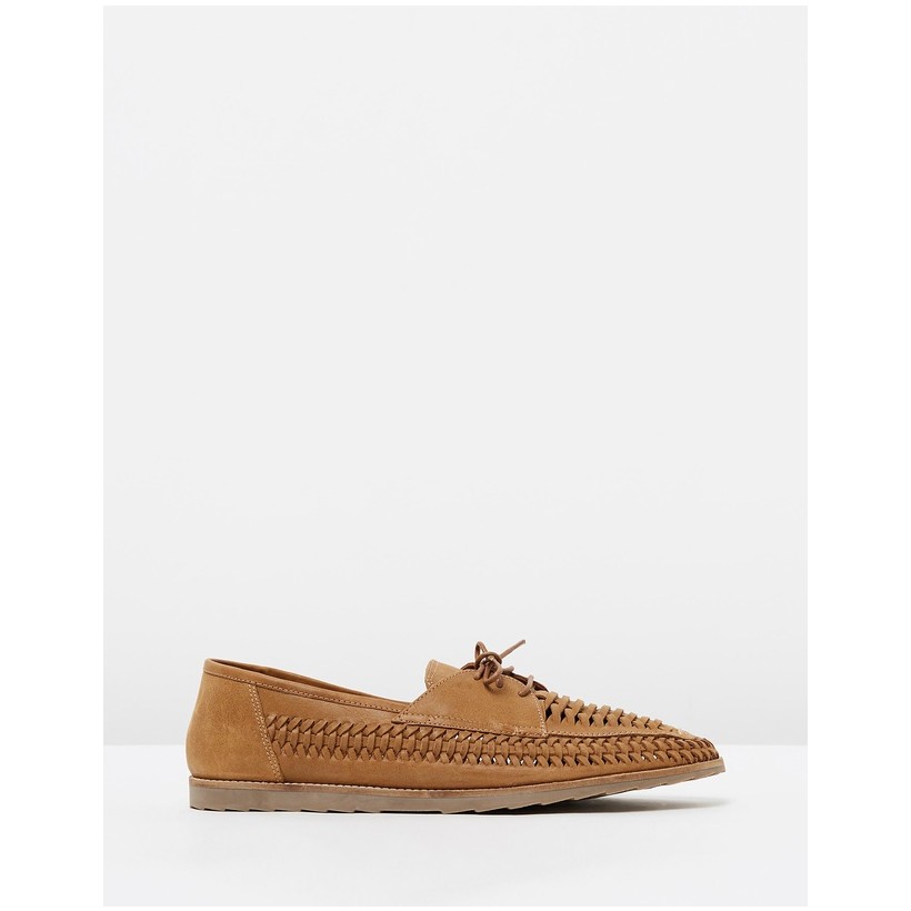 Alvaro Woven Leather Moccasins Tobacco Oily by Double Oak Mills
