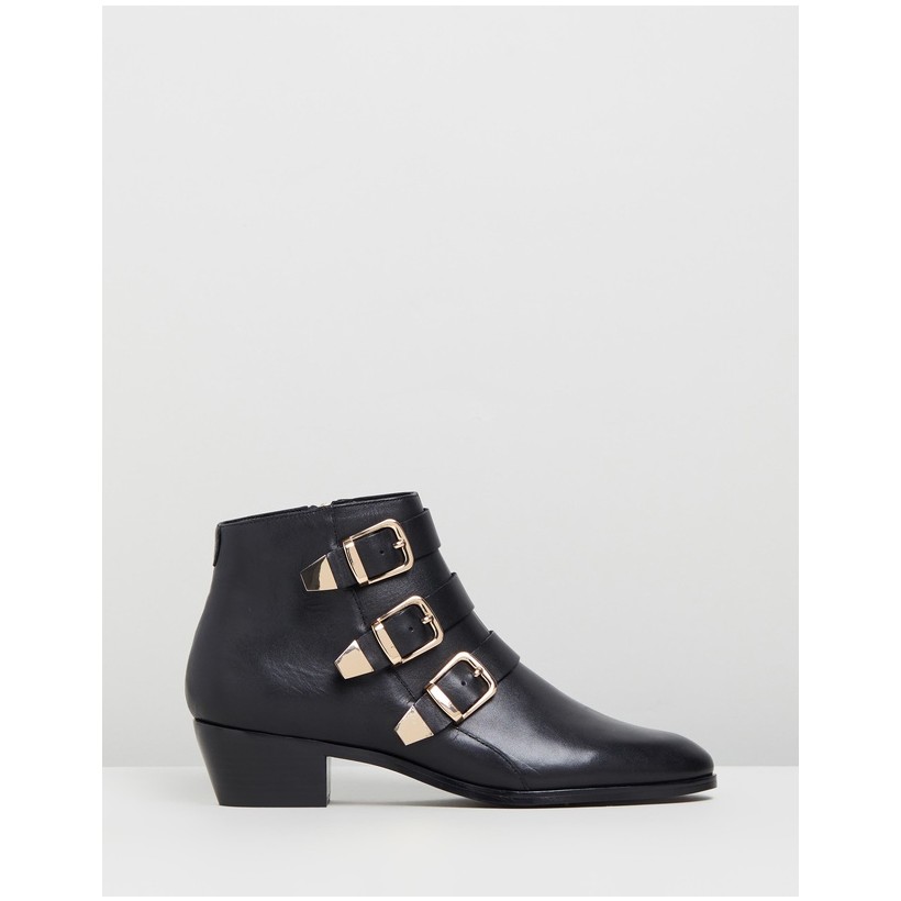 Alycia Leather Ankle Boots Black Leather by Atmos&Here