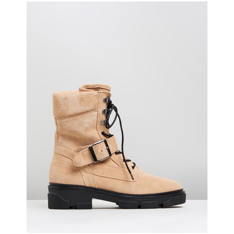 America Flat Biker Boots Nude by Topshop