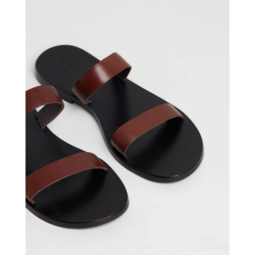 Amy Leather Slides Choc Leather by Atmos&Here