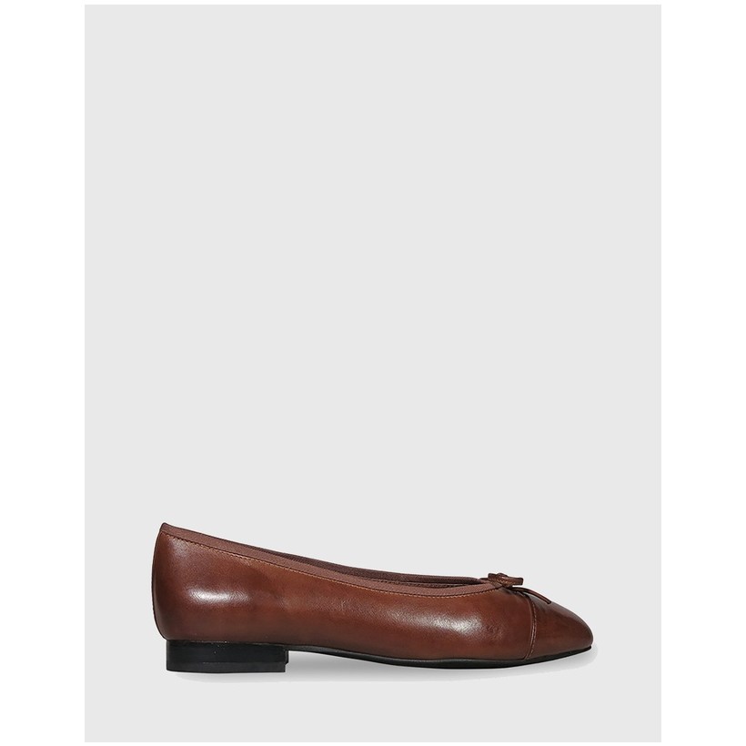 Annie Bow Detail Round Toe Ballet Flats Brown by Wittner
