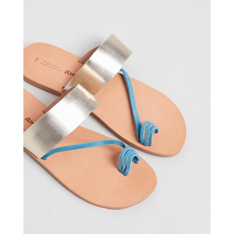 Aphrodite Sandals Teal & Gold by Ammos