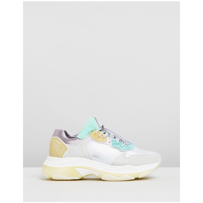 Baisley Leather Sneakers Off White, Turquoise & Yellow by Bronx