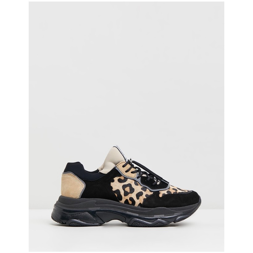Baisley Leather Sneakers Black, Leopard & Cappuccino by Bronx