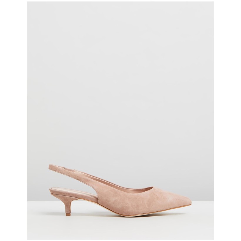 Barlow Leather Kitten Heels Dusty Pink Suede by Atmos&Here