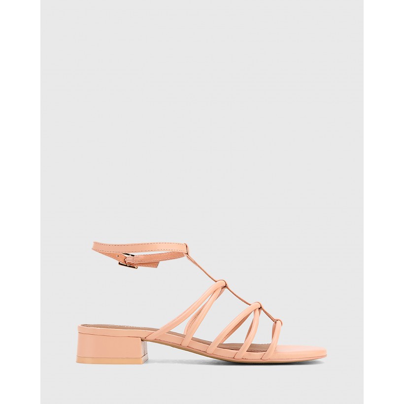 Beckie Leather Open Toe Block Heel Flat Sandals Pink by Wittner