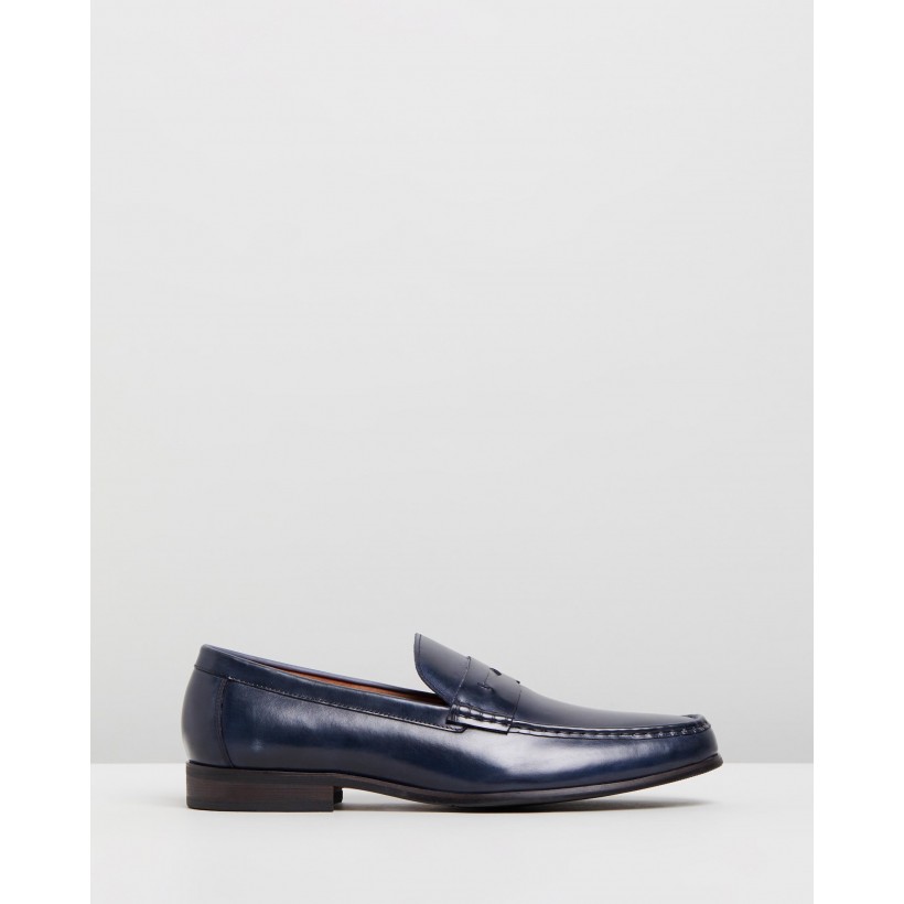 Bologna Leather Penny Loafers Navy by Double Oak Mills