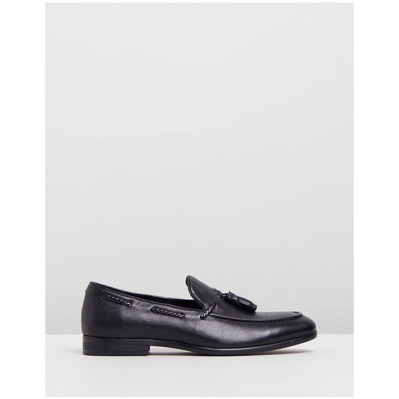 Brescia Leather Tassled Loafers Black Tumbled by Double Oak Mills