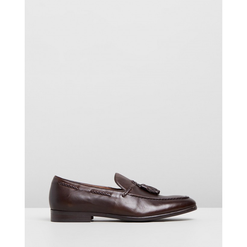 Brescia Leather Tassled Loafers Brown Tumbled by Double Oak Mills