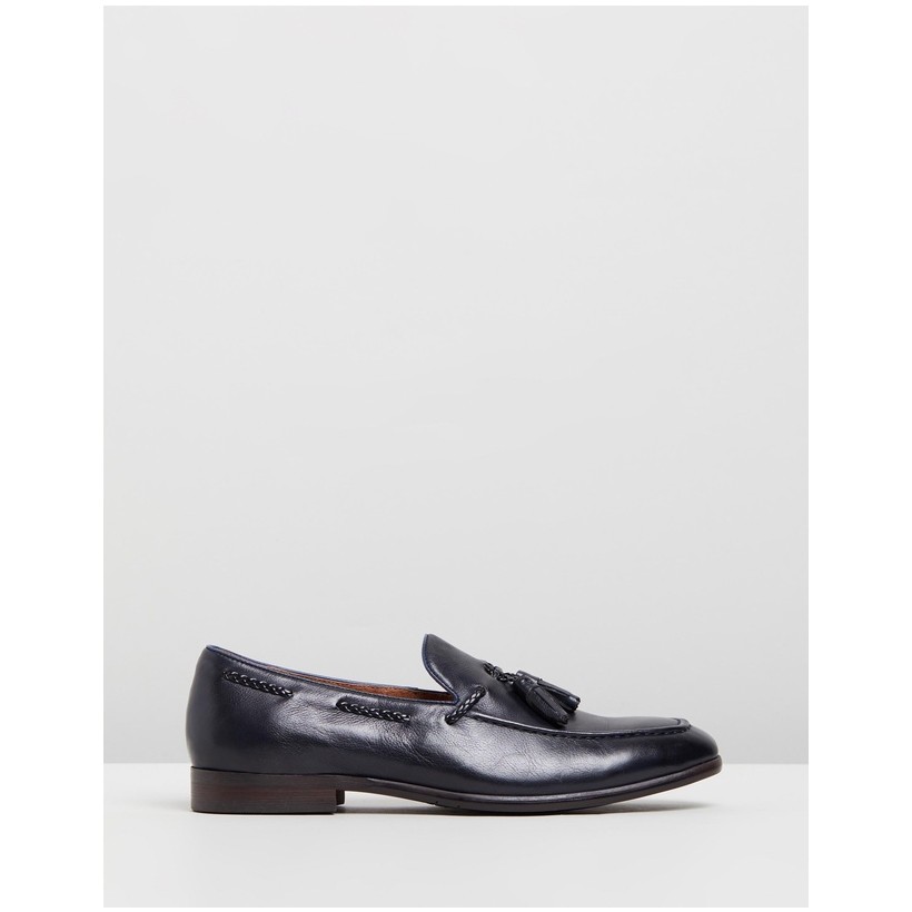 Brescia Leather Tassled Loafers Navy Tumbled by Double Oak Mills