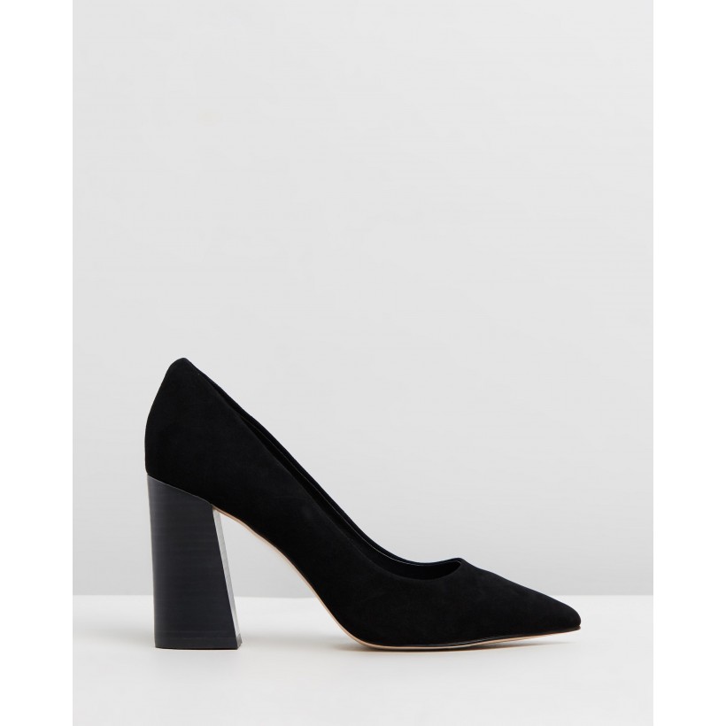 Brielle Leather Block Heels Black Suede by Atmos&Here