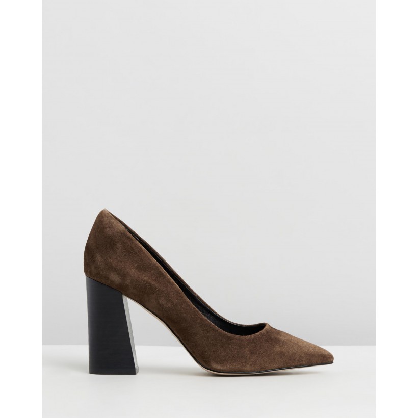 Brielle Leather Block Heels Brown Suede by Atmos&Here