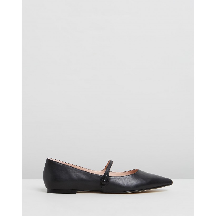 Brigette Leather Flats Black Polished Leather by Atmos&Here