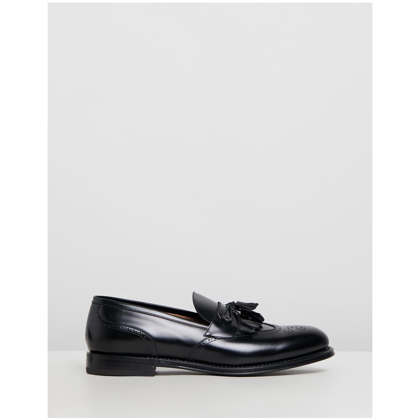 Brogue Detail Loafers Black Leather by Barrett