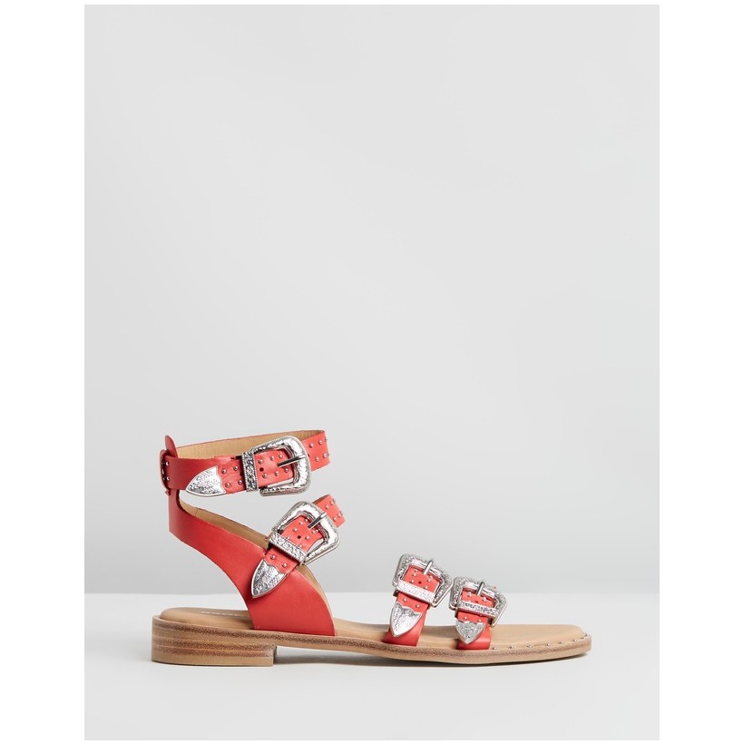 Buckled Leather Sandals Bright Red by Bronx