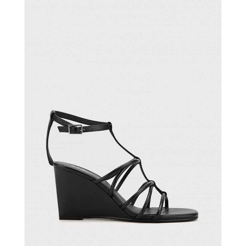 Carra Leather Open Toe Wedge Sandals Black by Wittner