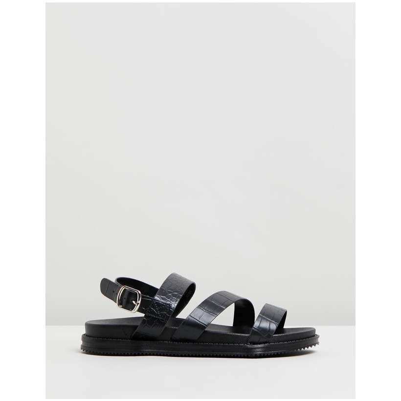 Carter Chunky Sandals Black Croc Embossed by Rubi