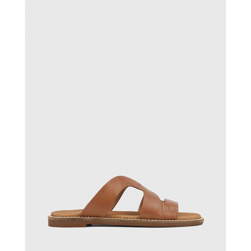Casio Leather Cut Out Slides Tan by Wittner