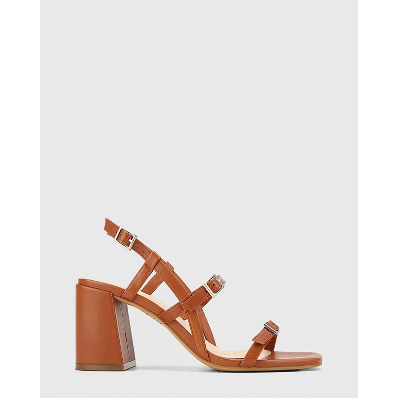 Charlton Leather Block Heel Sandals Brown by Wittner