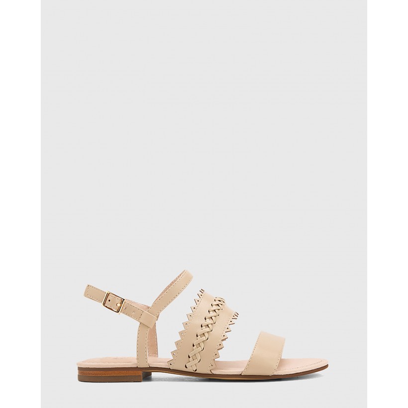Christina Leather Open Toe Flat Sandals Beige by Wittner