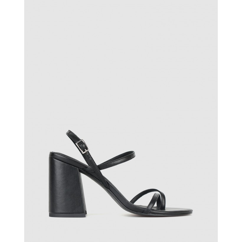 Claudia Strappy Flared Heel Sandals Black by Betts