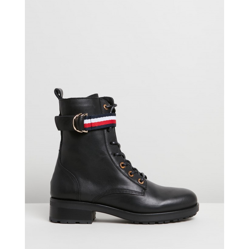 Corporate Ribbon Biker Boots Black by Tommy Hilfiger