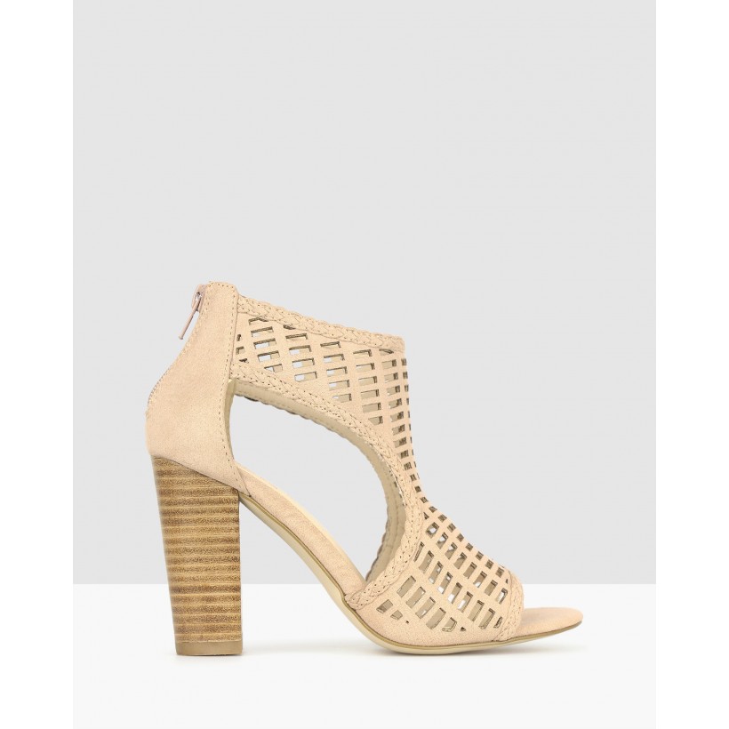 Cosmic Cut Out Block Heels Blush Micro Suede by Betts