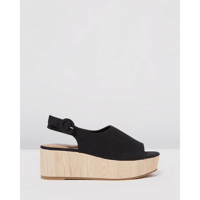 Courtney Faux Wood Wedges Black by Rubi