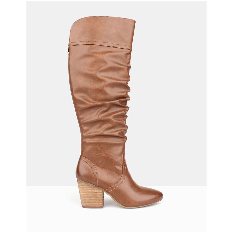 Cuba Ruched Knee-High Boots Tan by Betts
