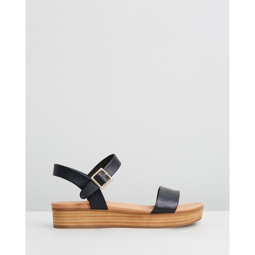 Cynthia Flatform Sandals Black Smooth by Spurr