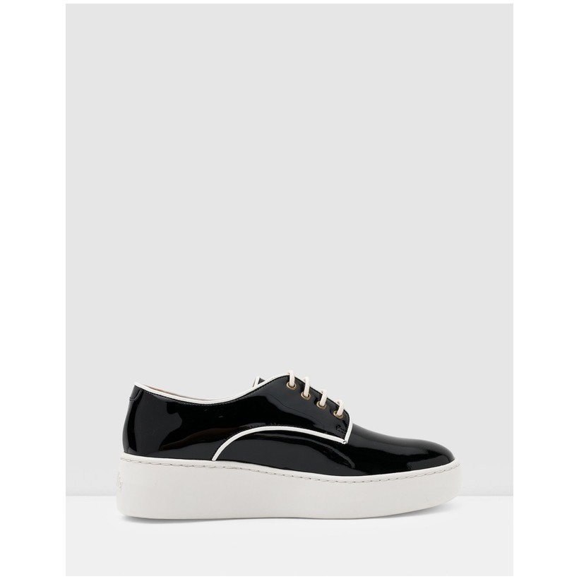 Derby City Shoes Black Patent & White Piping by Rollie