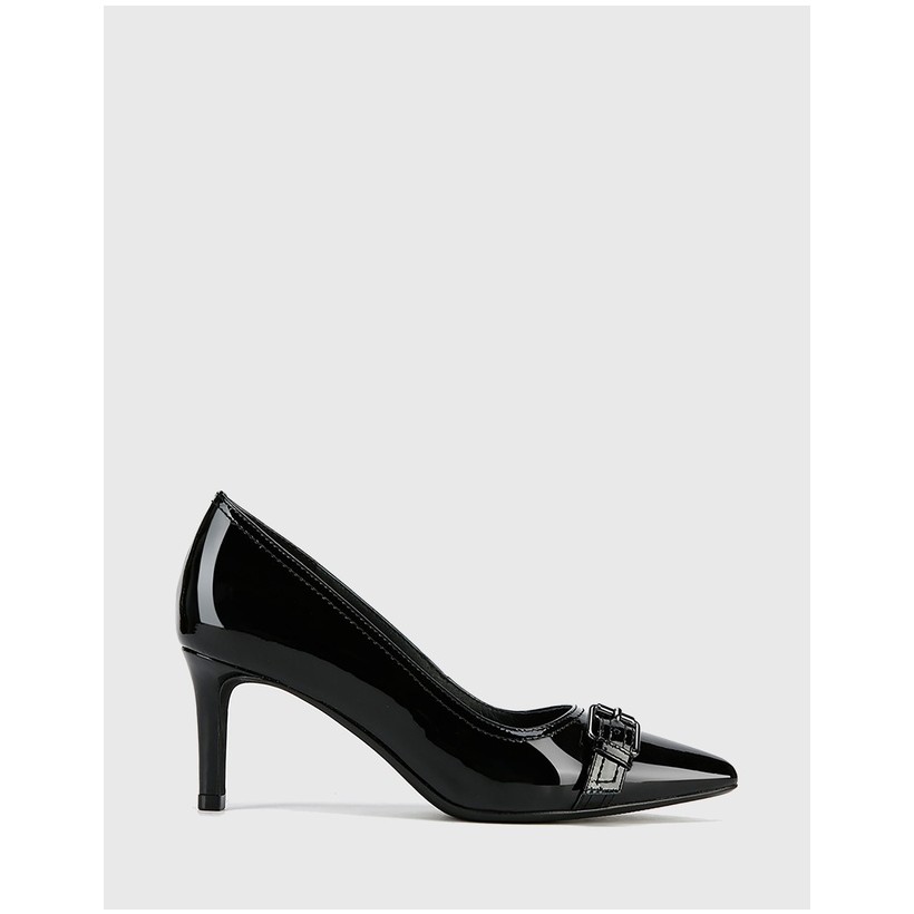 Downton Patent Leather Buckle Stiletto Heels Black by Wittner