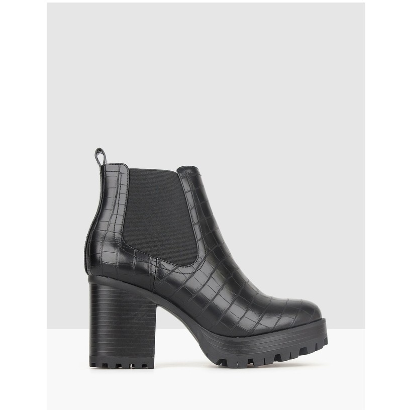 Edge Chunky Ankle Boots Black Croc by Betts