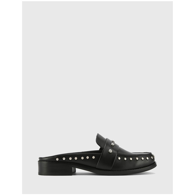 Emsley Studded Flat Mules Black by Wittner