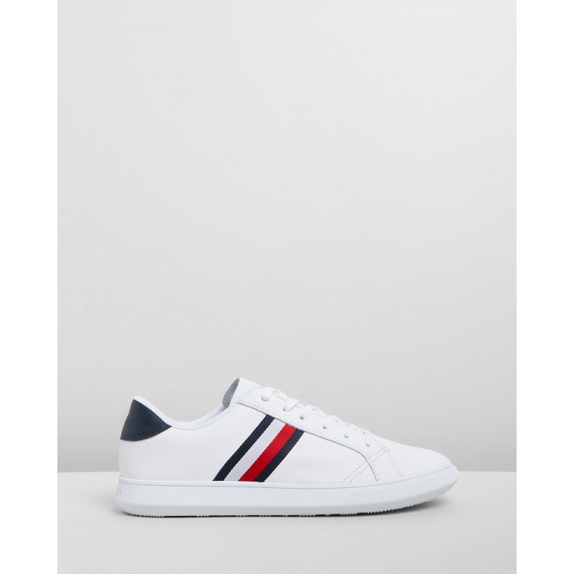 Essential Leather Cupsole Sneakers White & Midnight by Tommy Hilfiger