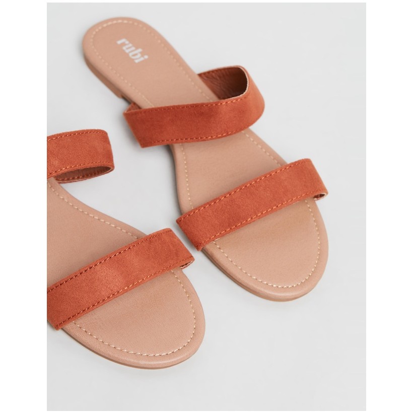 Everyday Double Thin Strap Slides Deep Rust Micro by Rubi