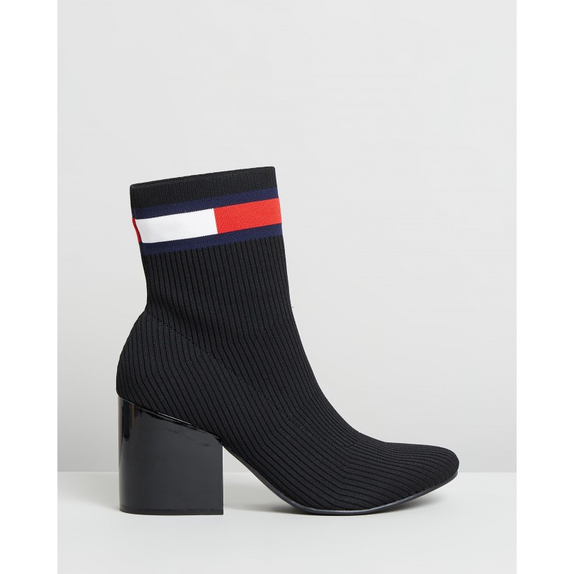 Flag Heeled Sock Boots Black by Tommy Hilfiger