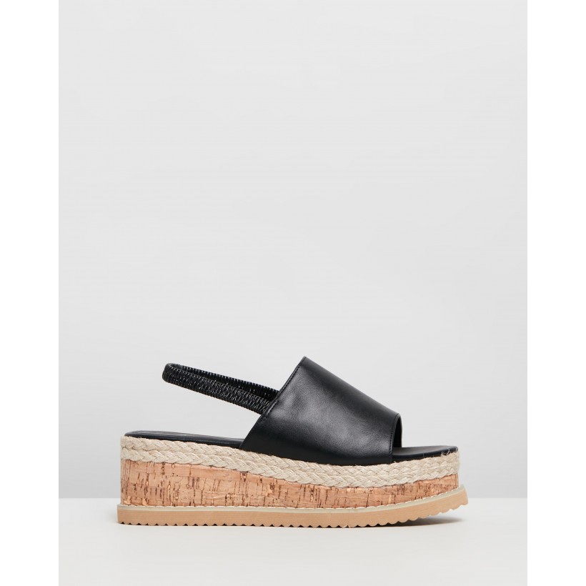 Flatform Cork Sole Slingback Sandals Black by Missguided