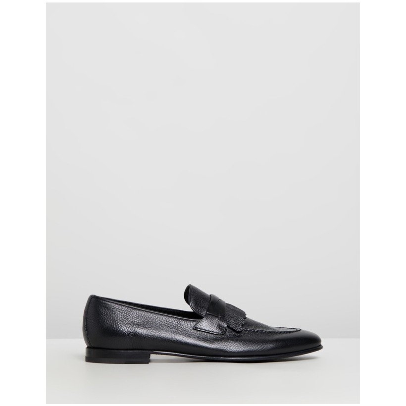 Fringed Penny Loafers Black Elk Leather by Barrett