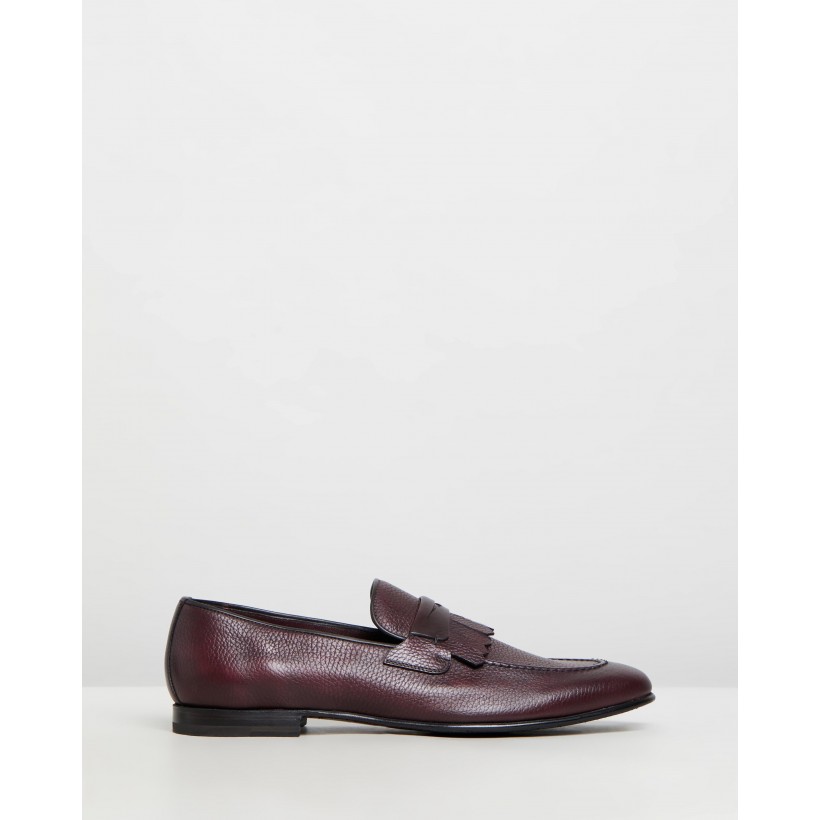 Fringed Penny Loafers Burgundy Elk Leather by Barrett