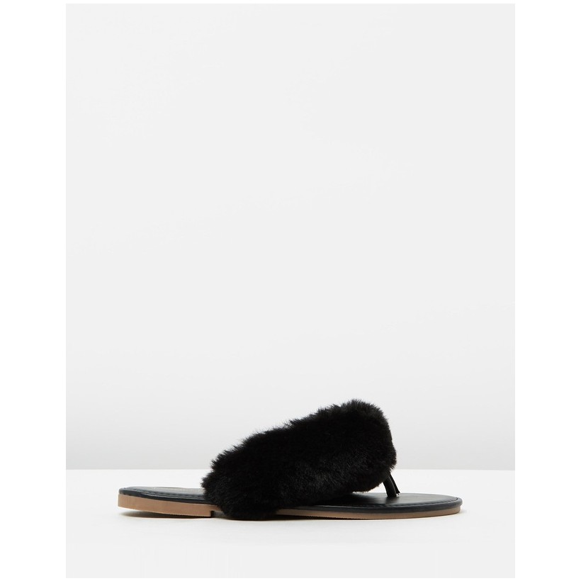 Furry Toe Post Sandals Black by Missguided