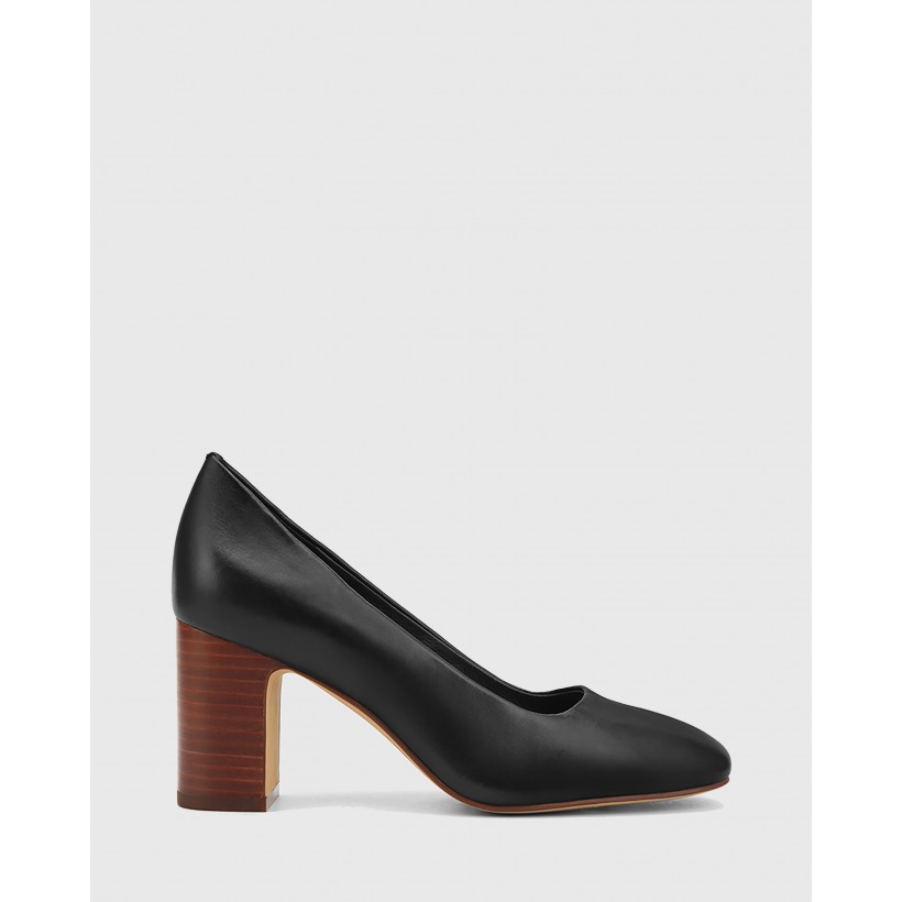 Gale Leather Square Toe Block Heels Black by Wittner