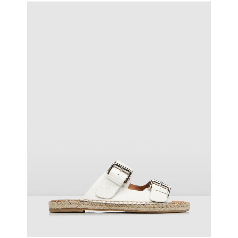 Gemmi Flat Espadrille Slides White Leather by Jo Mercer