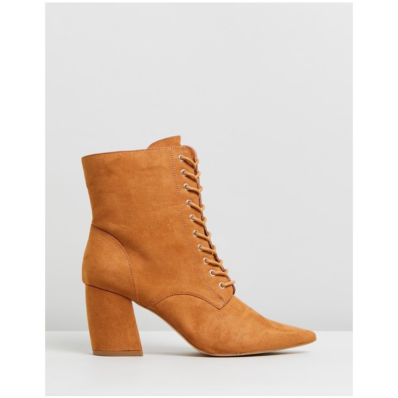 Giselle Pointed Lace-Up Boots Tan Micro by Rubi