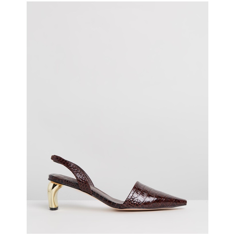 Gwen Leather Heels Brown Croc by Atmos&Here